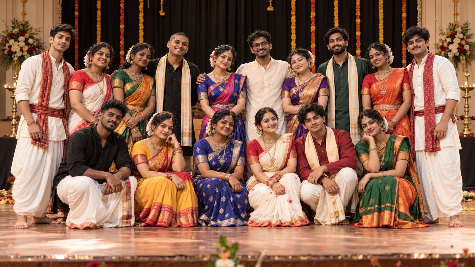 A study of a stage gathering. These people are not students of the college, and this is not a photograph of the congregation